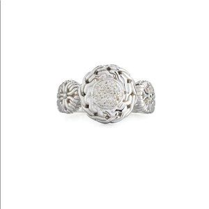 John Hardy Sterling Silver Circle Contour Ring w/ Diamond Pave (0.10 ct) Size 6